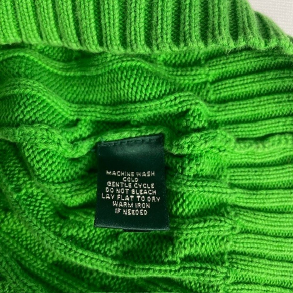 Lauren Ralph Lauren Medium Green Classic Cotton V-Neck Sweater Preppy Classic - Picture 5 of 7